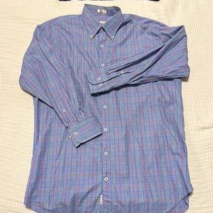 Peter Millar Blue Collared Button Down Dress Shirt Size Large 100% Cotton